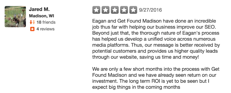 Get Found Madison SEO experts Yelp review #2