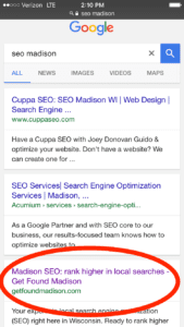 "SEO Madison" Wisconsin ranking
