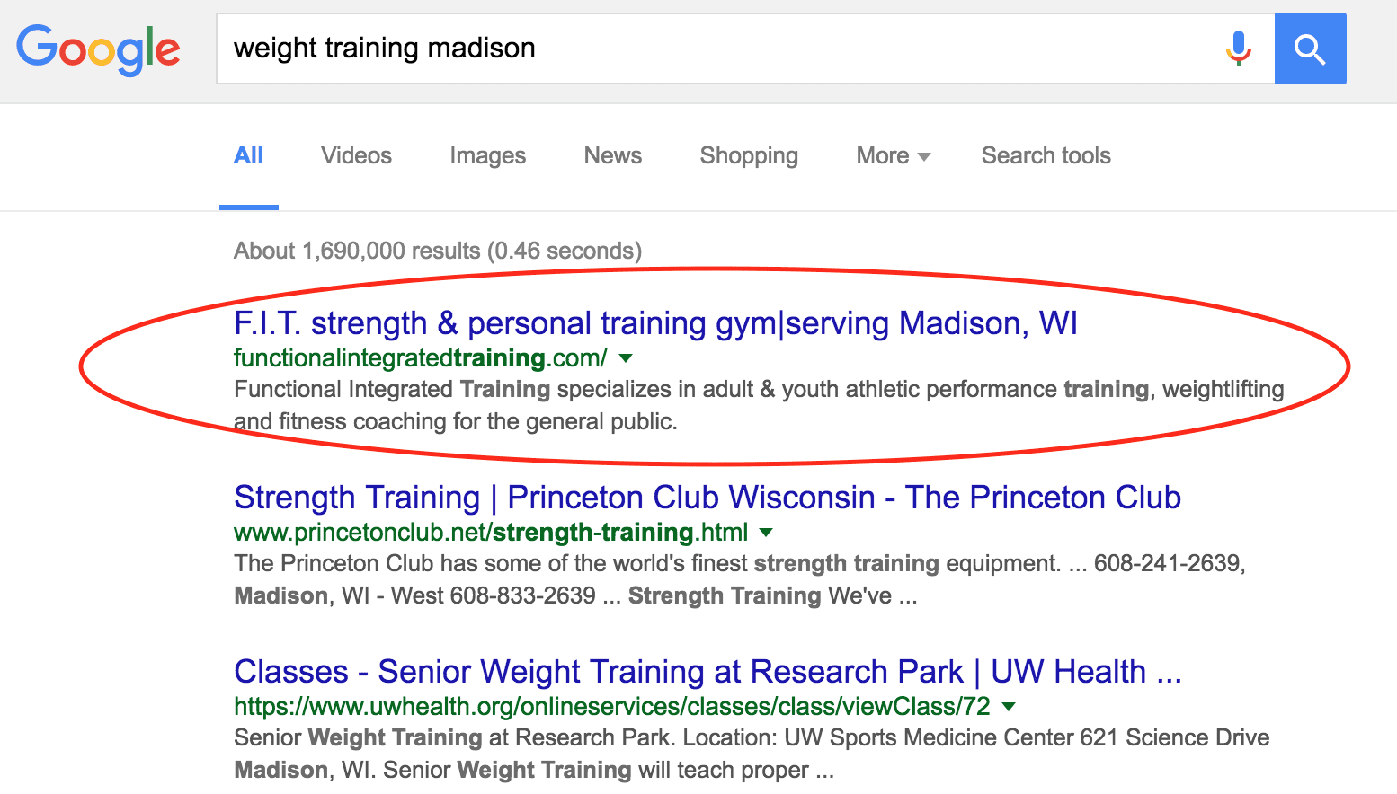 weight training Madison SEO result number 1