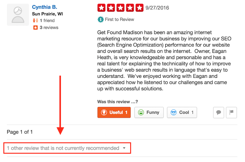 Madison SEO company Yelp review