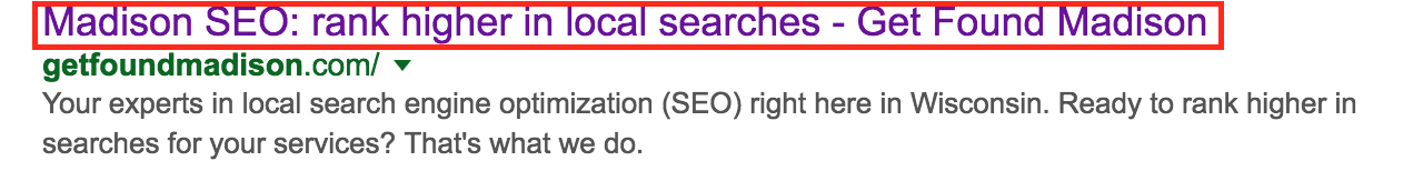 SEO Madison SERP title tag