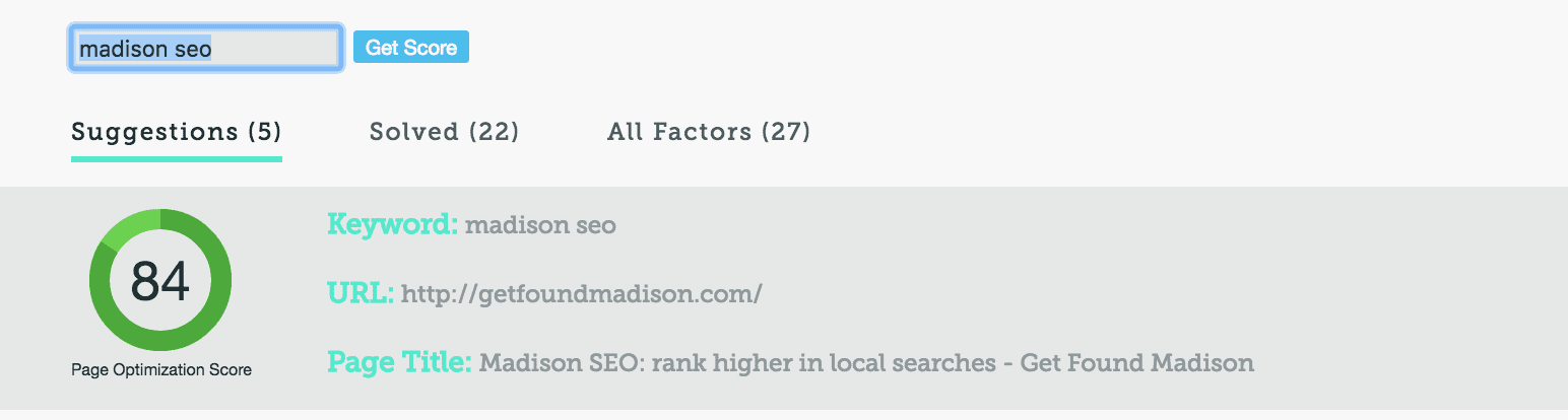 Madison SEO onsite grade